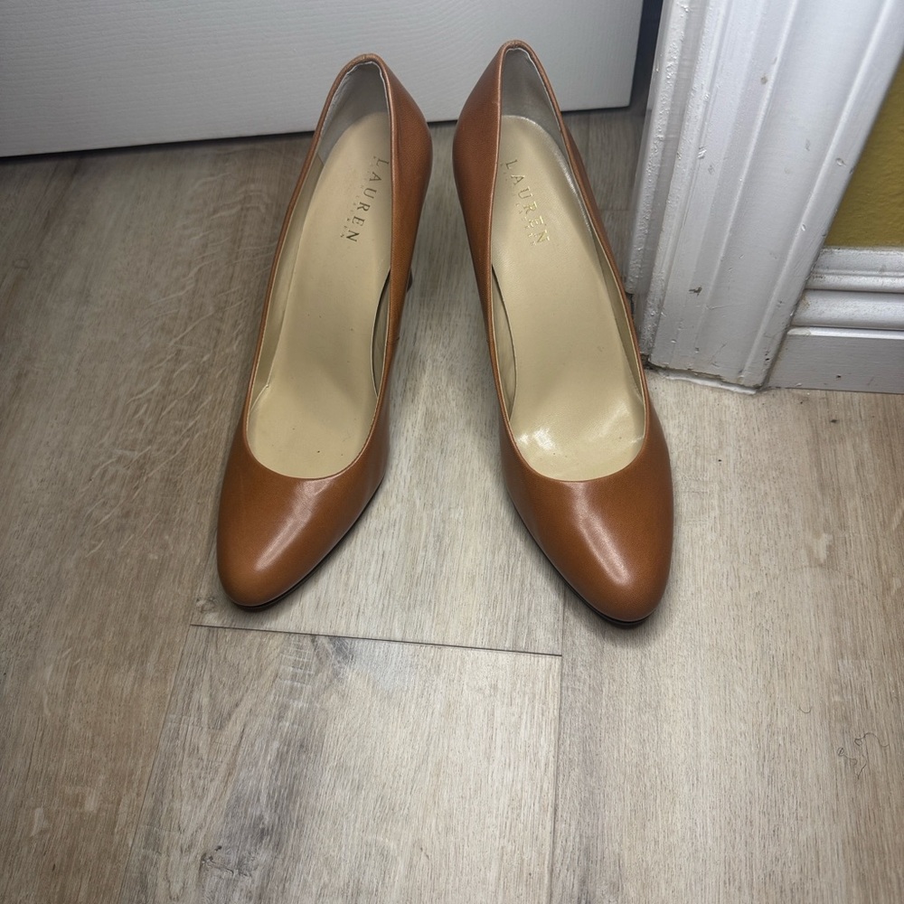 Pre-owned Women’s Lauren Ralph Lauren Cognac Brown Heels 11B